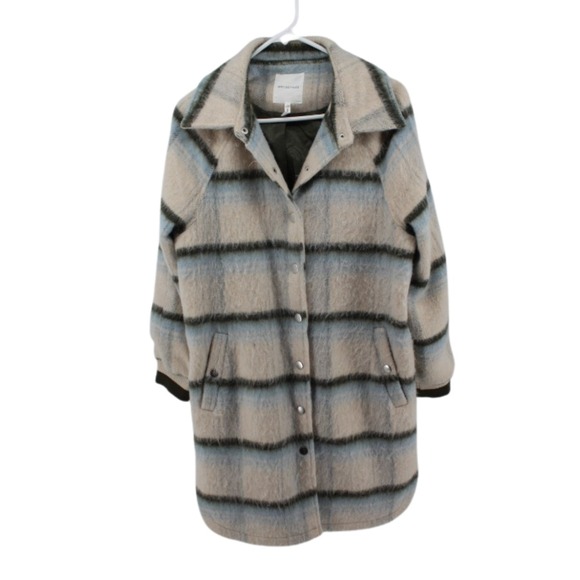 Avec Les Filles Jackets & Blazers - Avec Les Filles Oversized Plaid‎ Longline Coat S Cream Olive Wool Blend